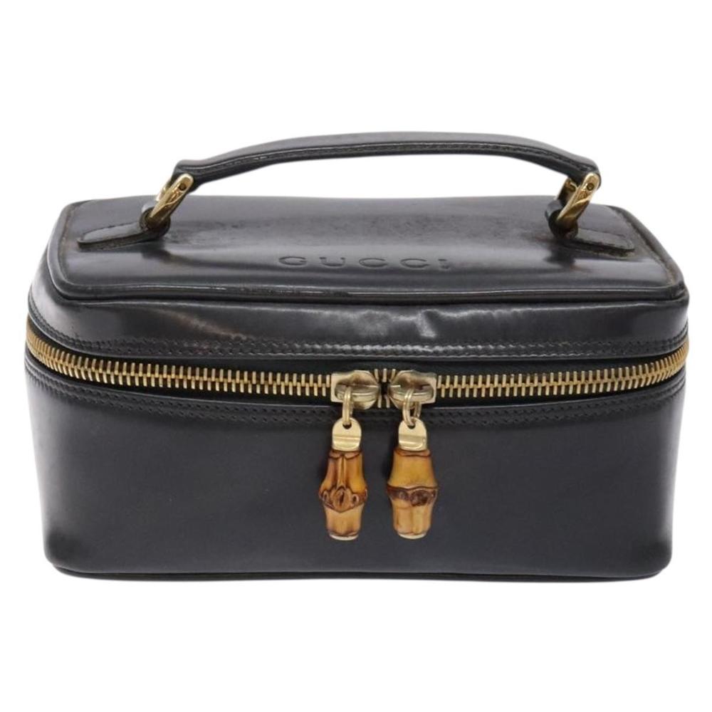 GUCCI Bamboo Vanity Hand Bag Patent leather Navy Gold 032 1705 0151 Auth 139591 - Picture 13 of 16